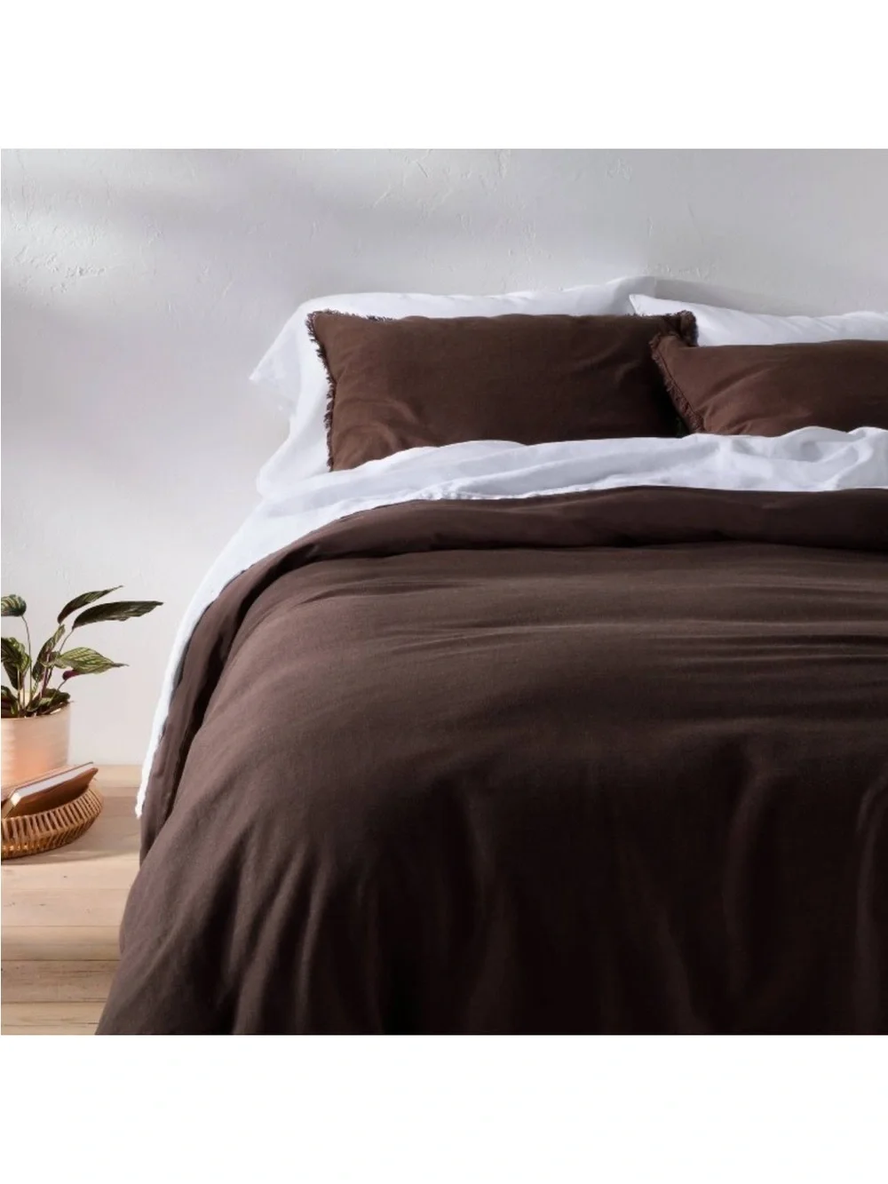 NWT Full/Queen Heavyweight Linen Blend Duvet Cover & Sham Set Dark Fig Casaluna